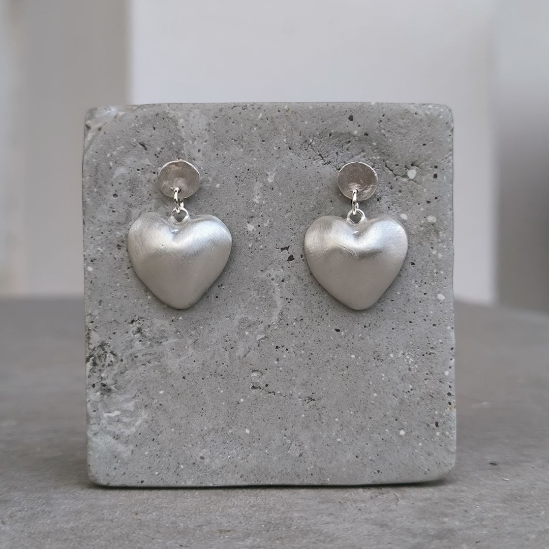 Silver Dangling Heart Earrings